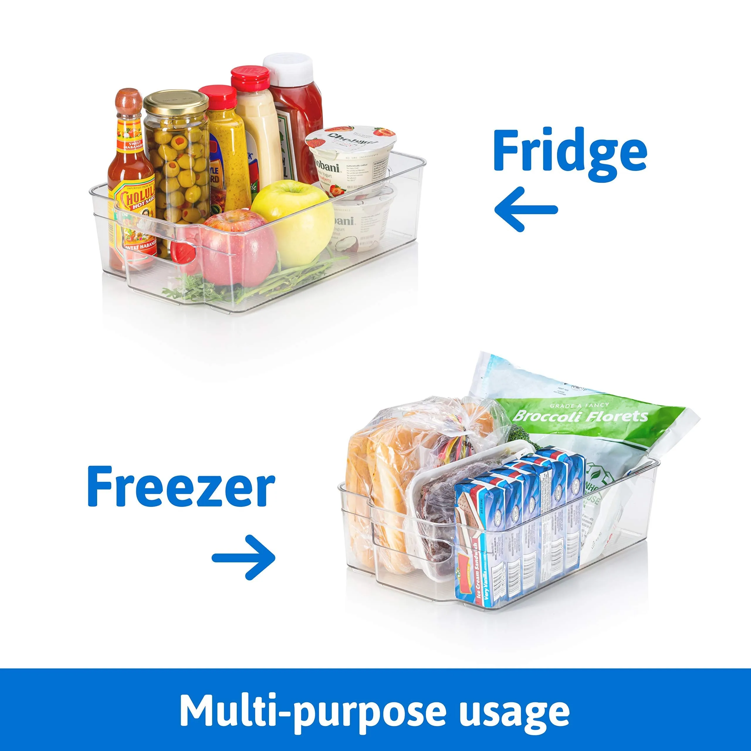 Stackable Fridge Bins and Organizers Set of 10 with 4 Shelf Liners