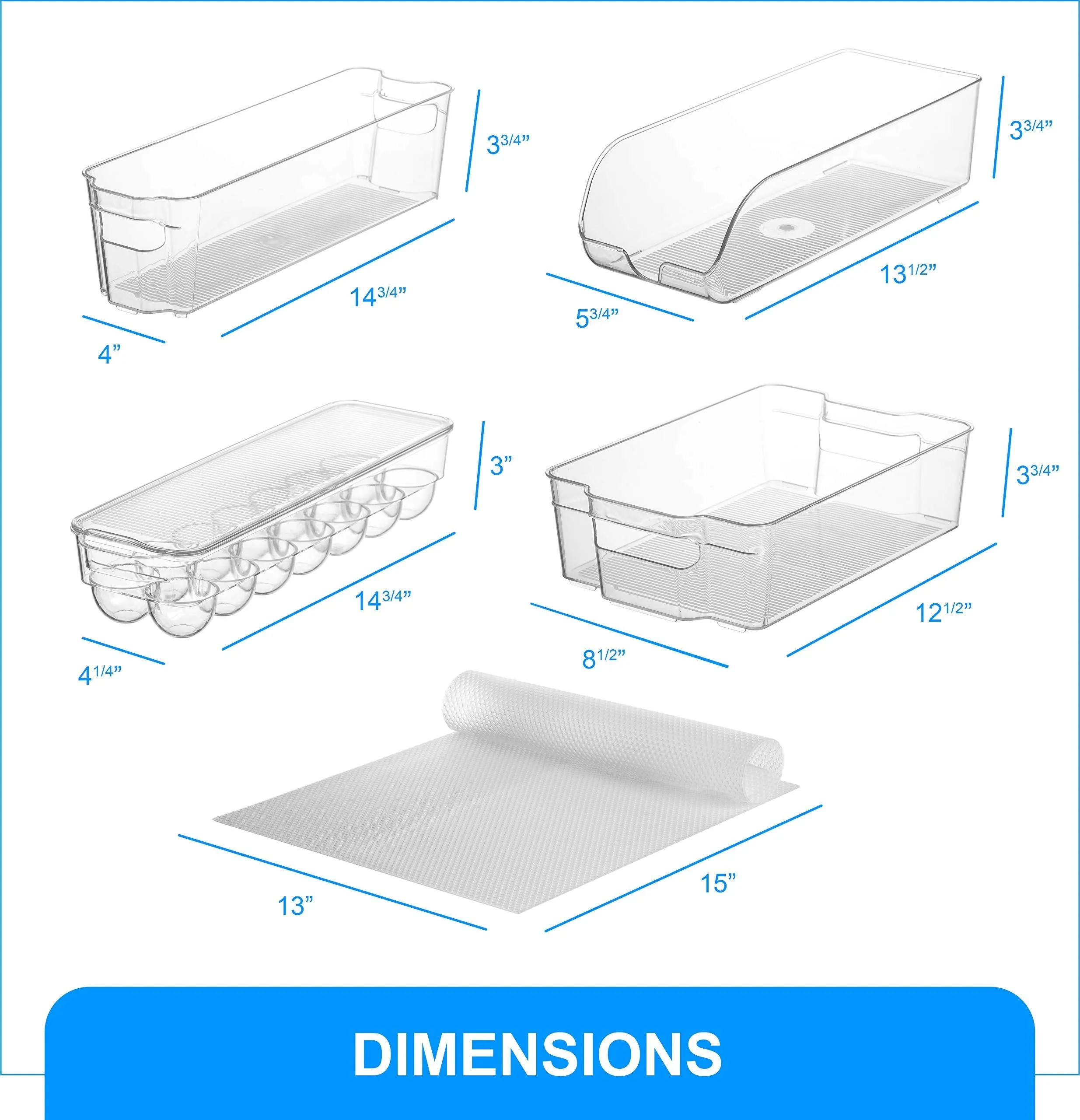 Stackable Fridge Bins and Organizers Set of 10 with 4 Shelf Liners