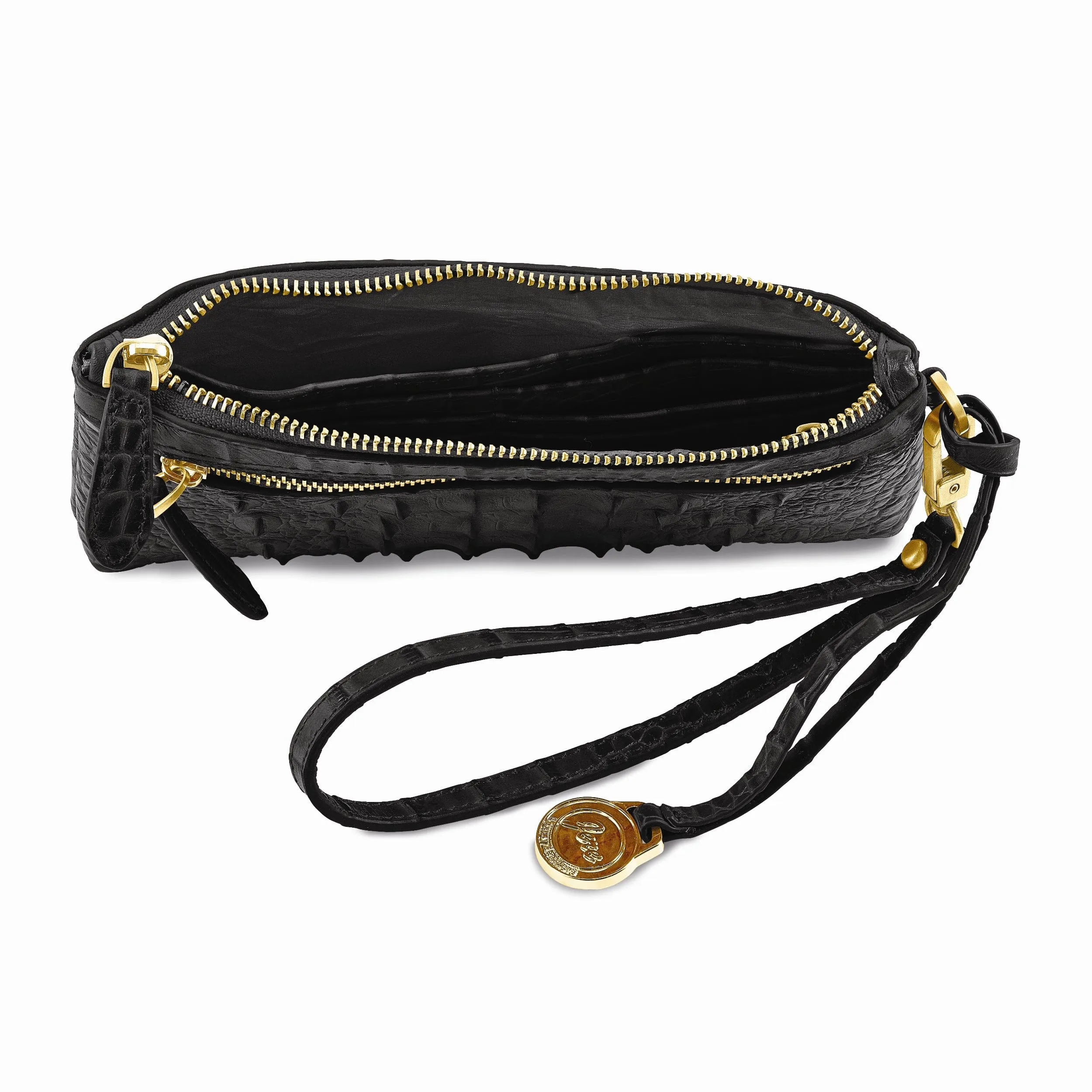 Top Grain Leather Croc Texture Black Clutch Crossbody Bag