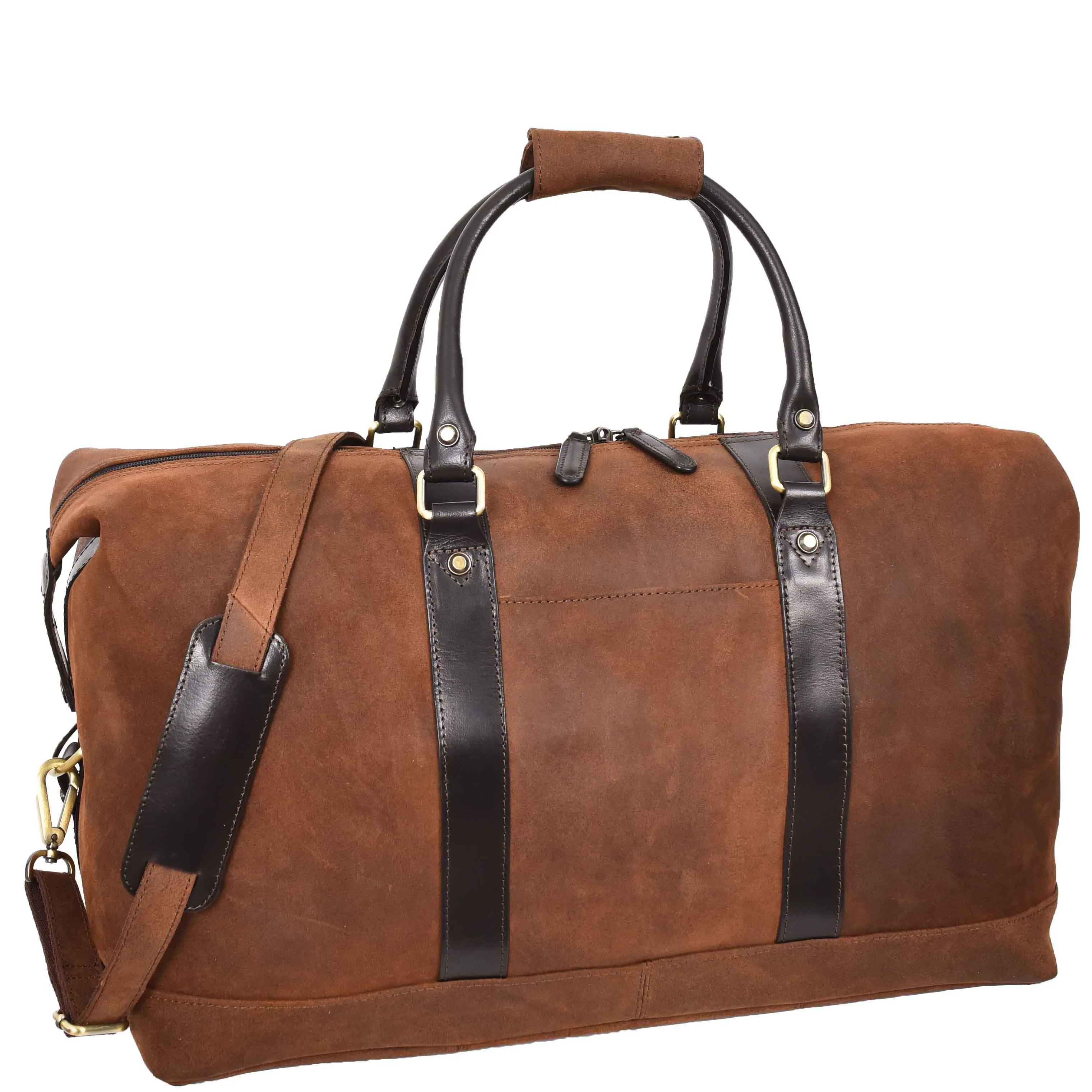 Vintage Brown Leather Holdall Distressed Texture Duffle Weekend Travel Bag Atlas