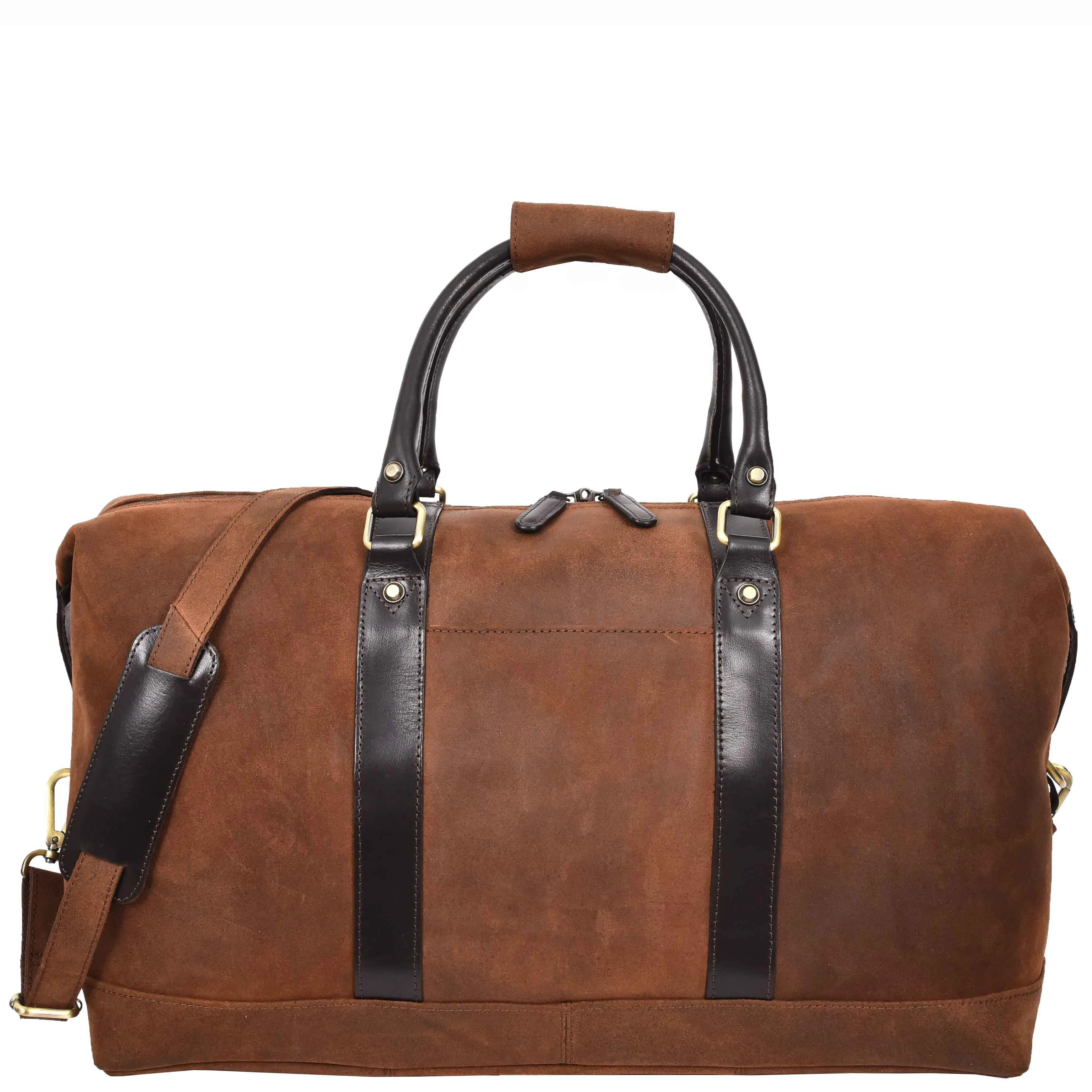 Vintage Brown Leather Holdall Distressed Texture Duffle Weekend Travel Bag Atlas