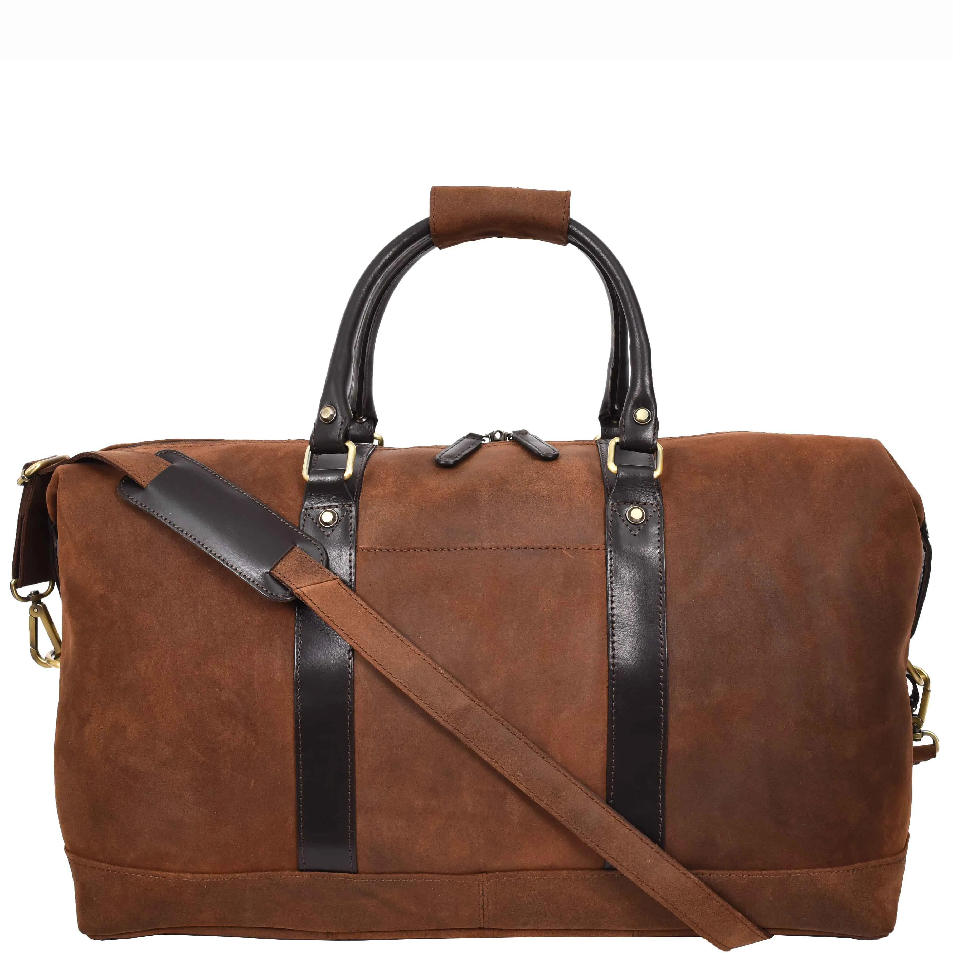 Vintage Brown Leather Holdall Distressed Texture Duffle Weekend Travel Bag Atlas