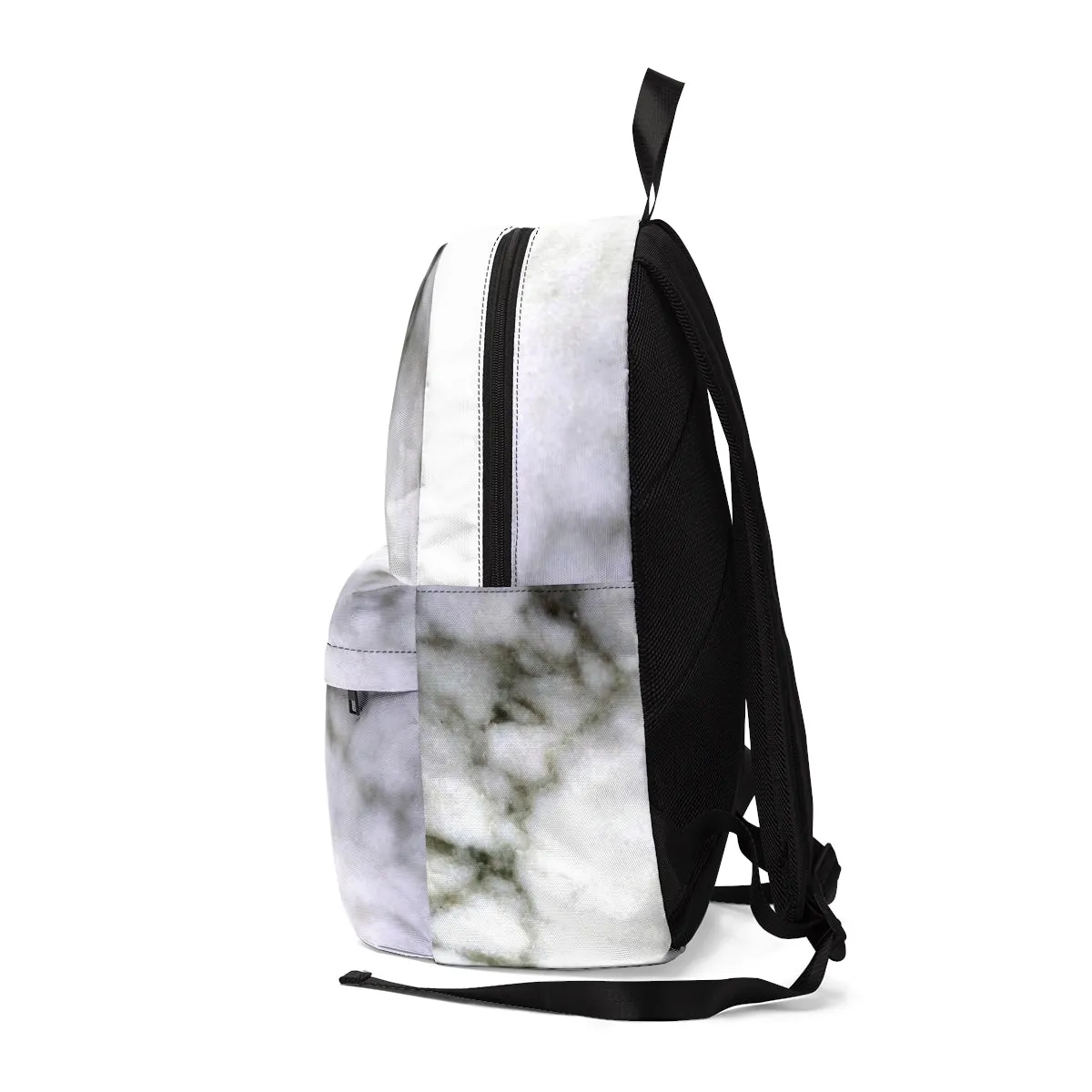 White Marble Backpack, Best Marbled Print Designer Unisex Classic School Travel Backpack