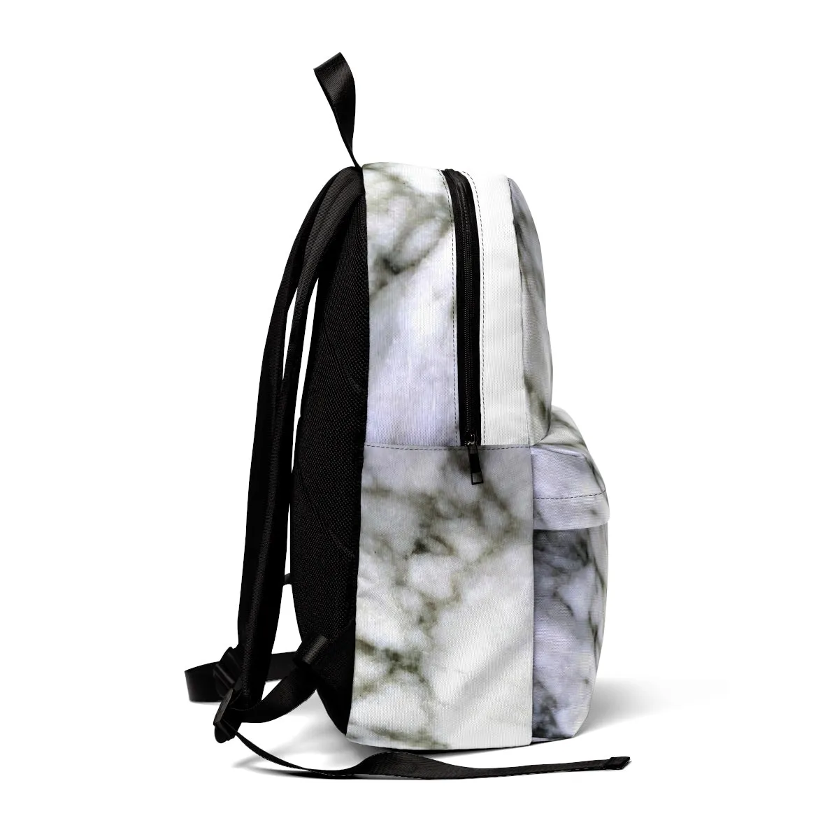 White Marble Backpack, Best Marbled Print Designer Unisex Classic School Travel Backpack