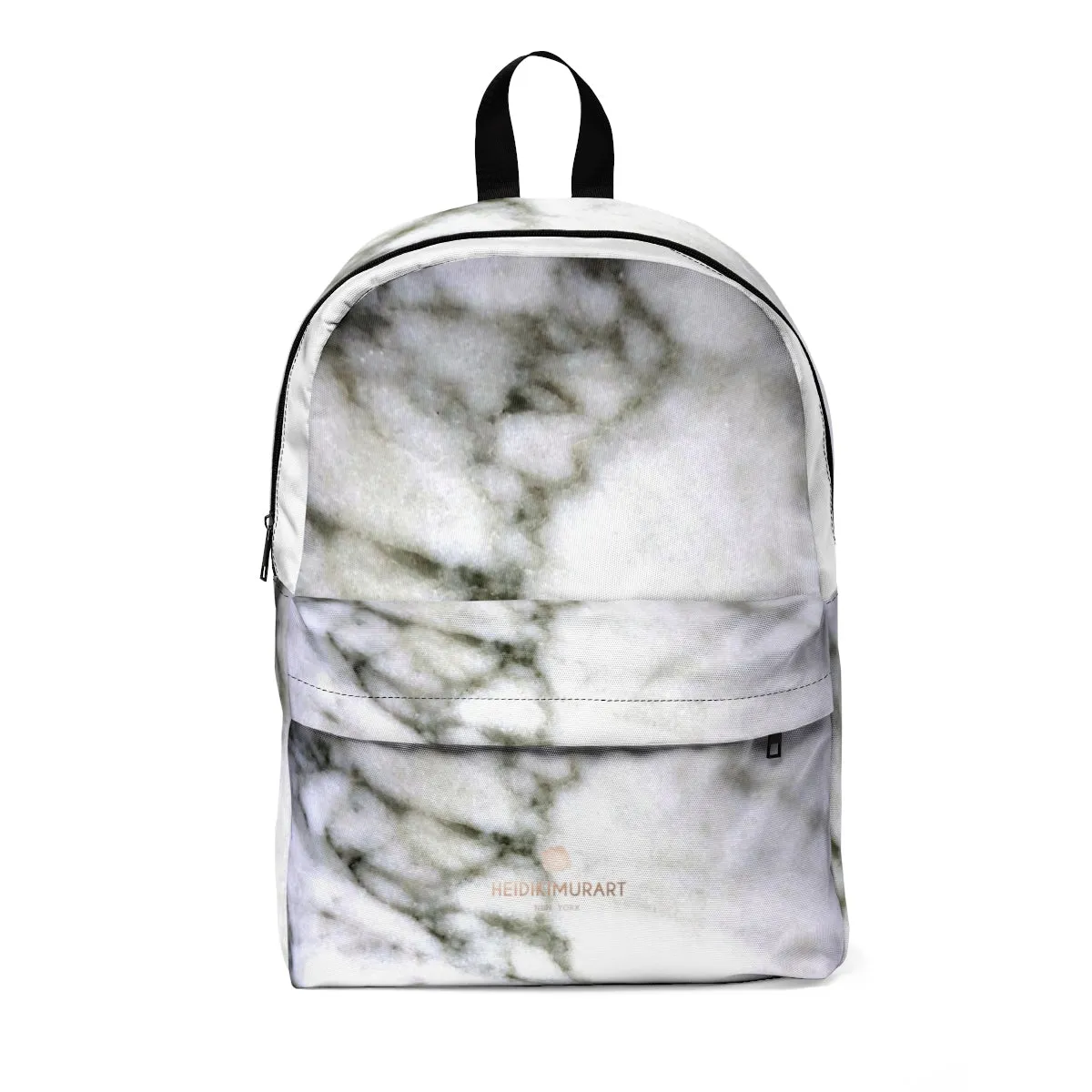 White Marble Backpack, Best Marbled Print Designer Unisex Classic School Travel Backpack