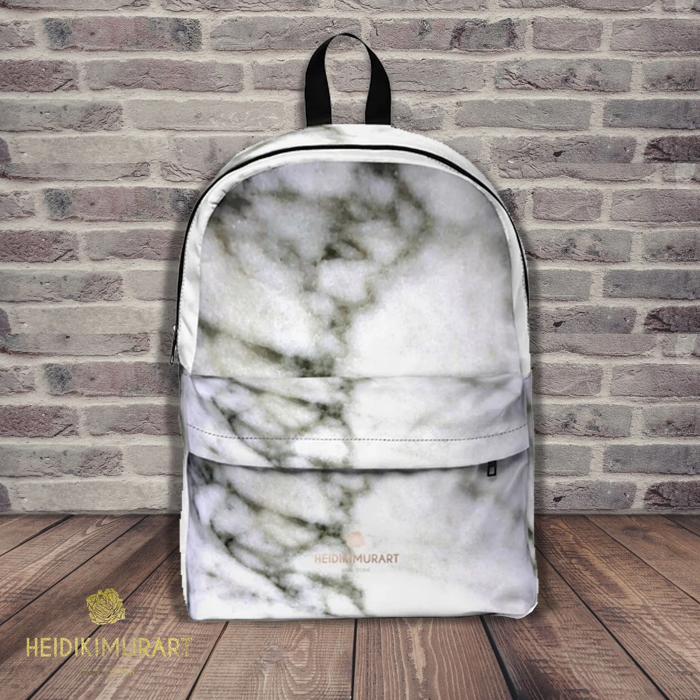 White Marble Backpack, Best Marbled Print Designer Unisex Classic School Travel Backpack