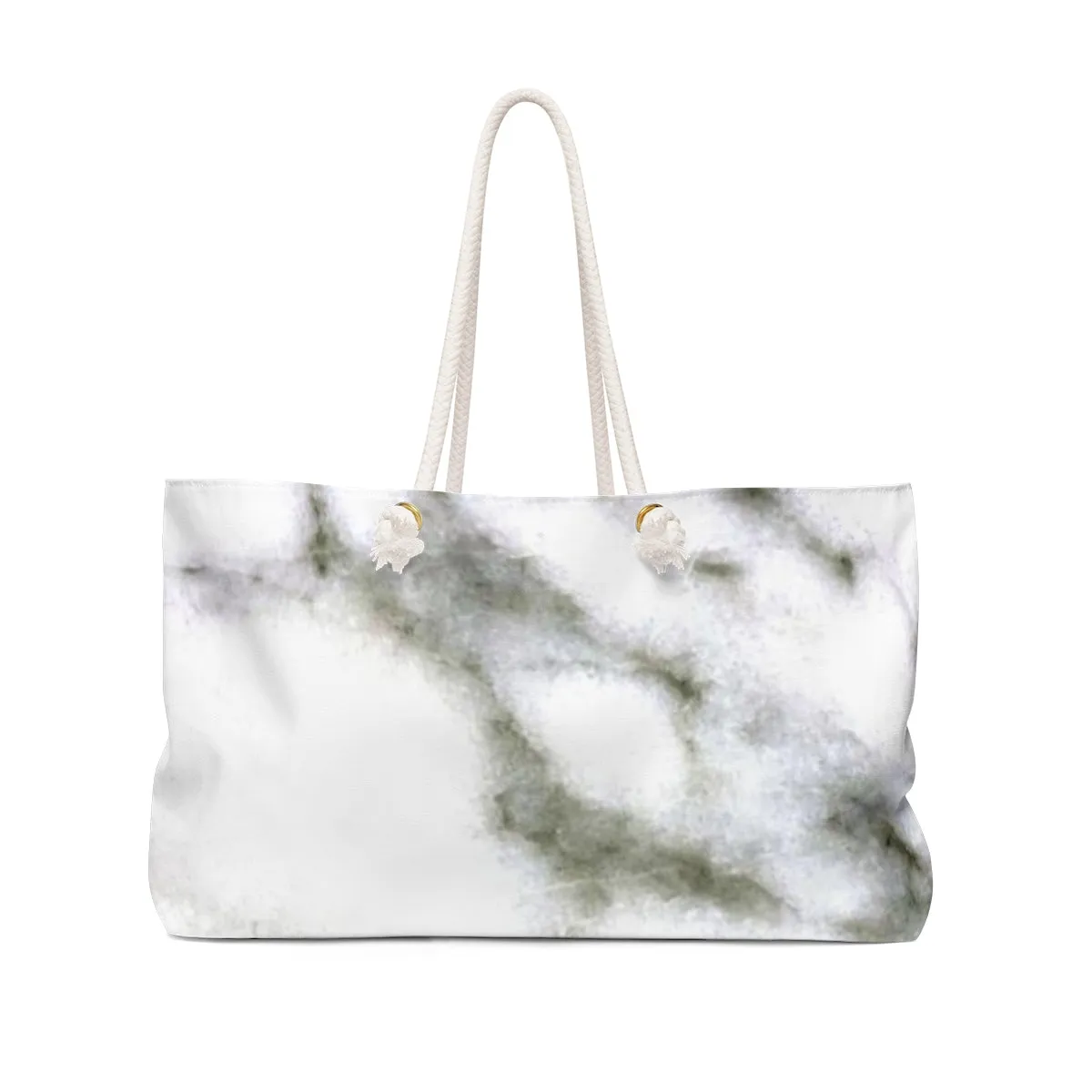 White Marble Print Weekender Bag, Best Marbled Printed Designer 24"x13" Oversize Weekender Bag