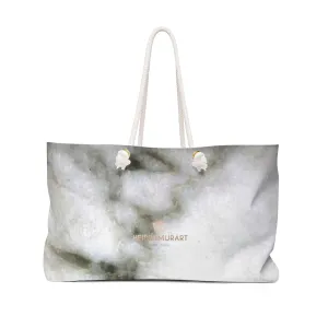 White Marble Print Weekender Bag, Best Marbled Printed Designer 24"x13" Oversize Weekender Bag