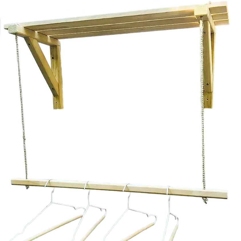 Wooden Bracket Shelf With Hanging Rope/Timber Clothes Rack By Miza