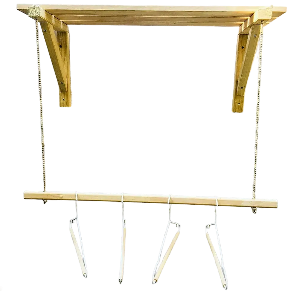 Wooden Bracket Shelf With Hanging Rope/Timber Clothes Rack By Miza