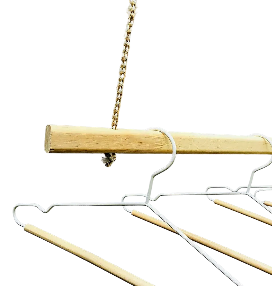 Wooden Bracket Shelf With Hanging Rope/Timber Clothes Rack By Miza