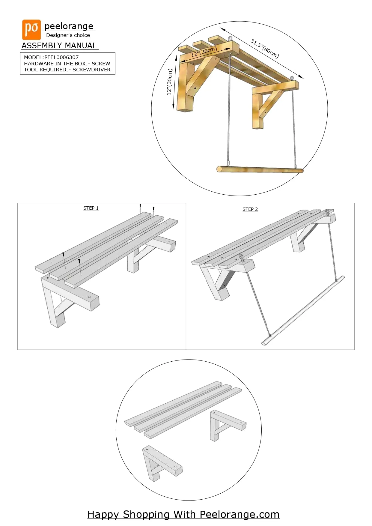 Wooden Bracket Shelf With Hanging Rope/Timber Clothes Rack By Miza