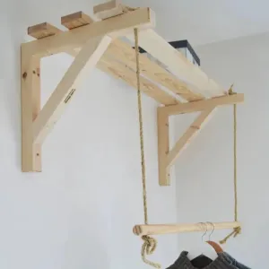 Wooden Bracket Shelf With Hanging Rope/Timber Clothes Rack By Miza