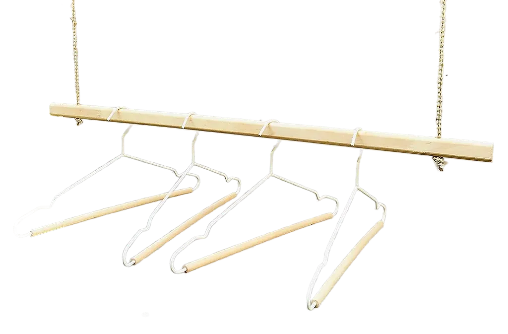 Wooden Bracket Shelf With Hanging Rope/Timber Clothes Rack By Miza