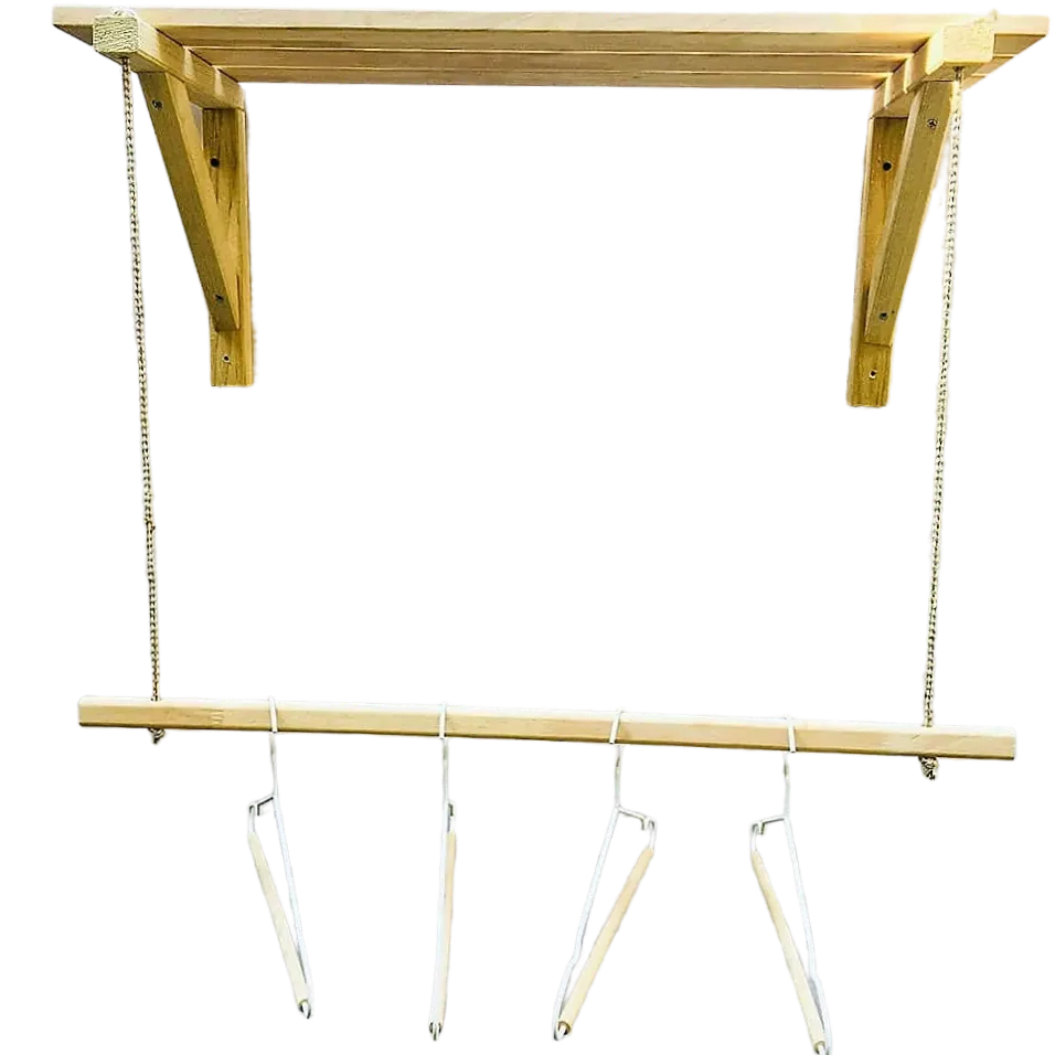 Wooden Bracket Shelf With Hanging Rope/Timber Clothes Rack By Miza