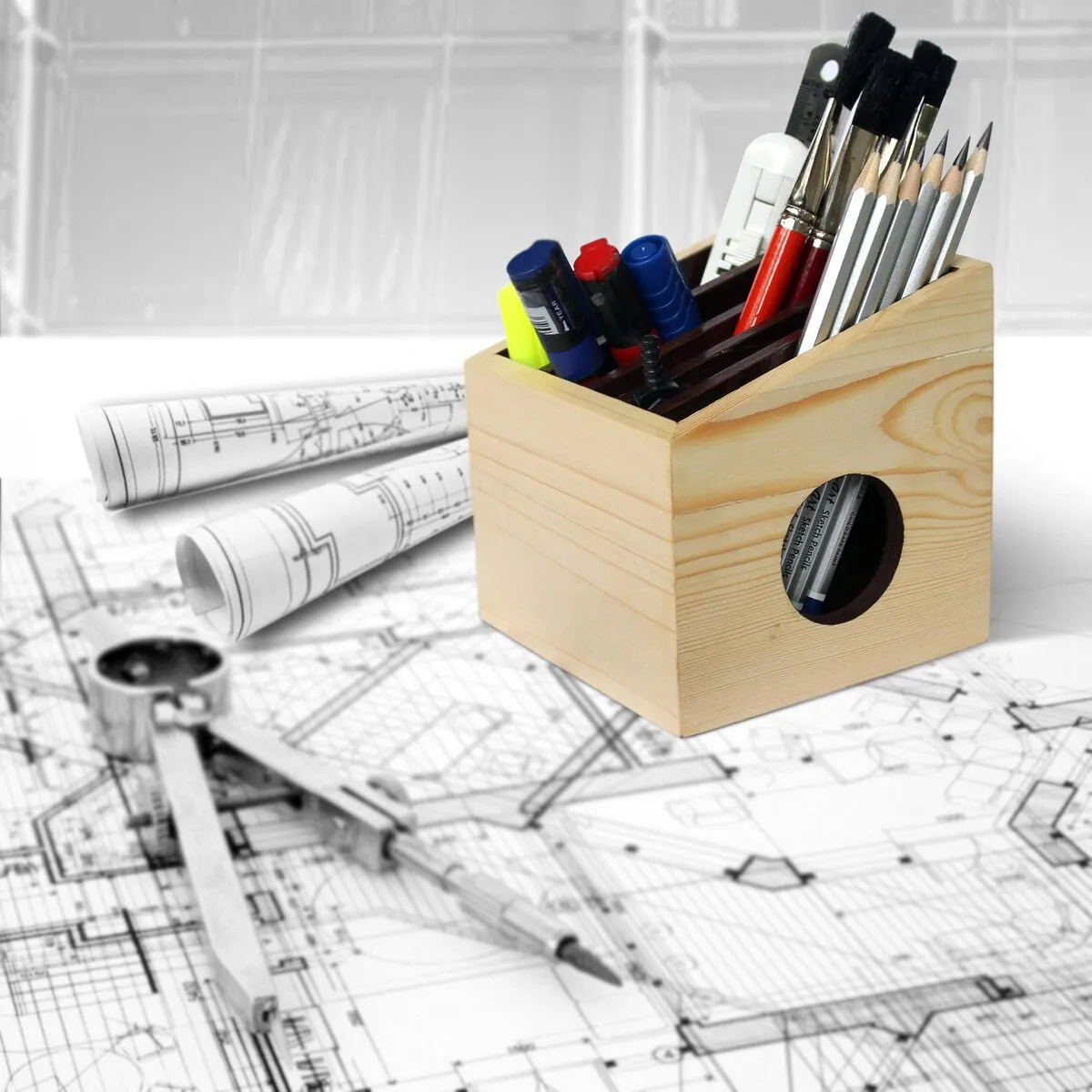 Wooden Drawing Table/Desktop/Tabletop Organizer- Pen Stand