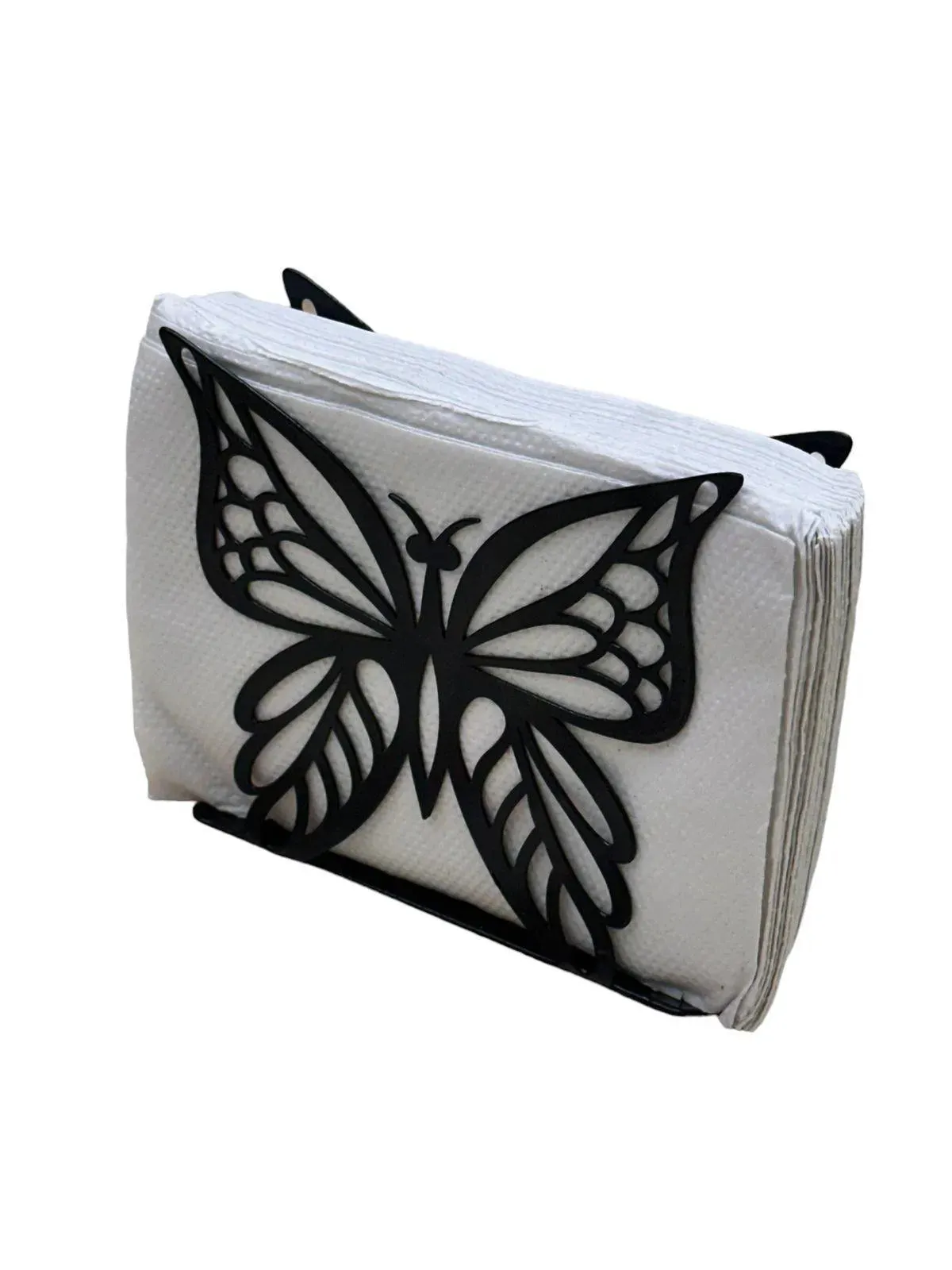 Wooden Twist Butterfly Design Tableware Wrought Iron Napkin Tissue Holder Kitchen Organizer